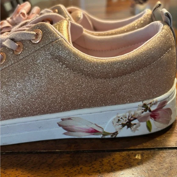 Ted Baker Sparkly Pink Sneakers with Floral Detail - Picture 3 of 8